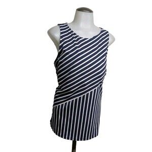 Lands' End Swim Top Women 16DDD Tank Swimwear Stripes Lined Bra Support Padded